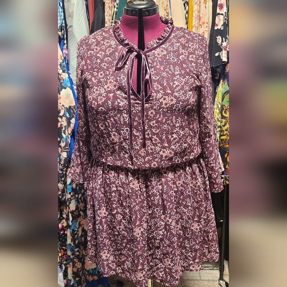 Speechless Long Sleeve Mini Floral Dress in Wine NWT